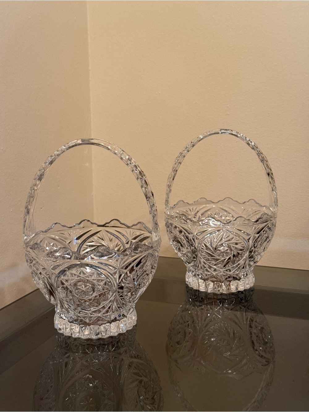 Clear Cut Glass Basket — Elegant Crystal-Style Home Accent